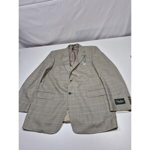Palm Beach Blazer Mens 44L Beige Silk Wool Check Tweed Sport Coat Jacket NWT